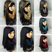 2017 moda verano nuevo moderno árabe musulmán mujeres del cordón hijab dubai malaysian bufanda